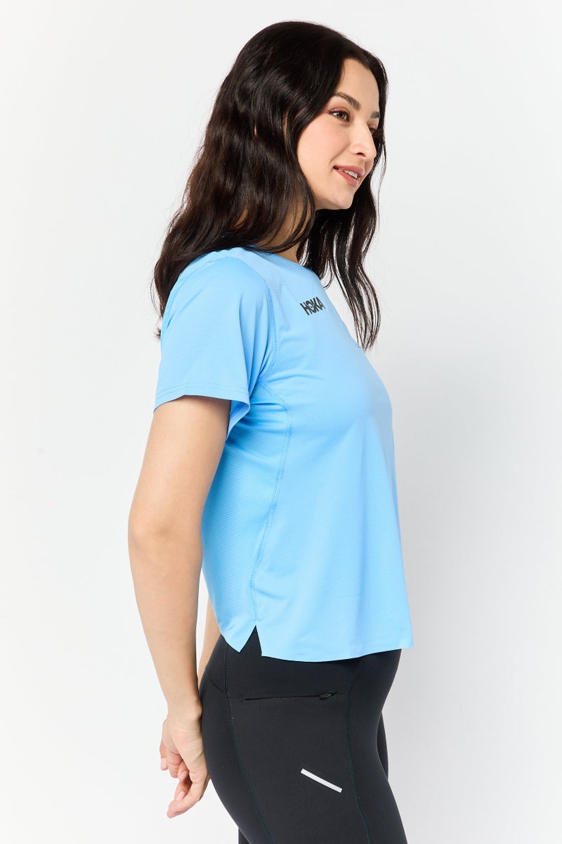 Hoka Women Sportswear Fit Short Sleeves Training Tops, Blue - Image 4